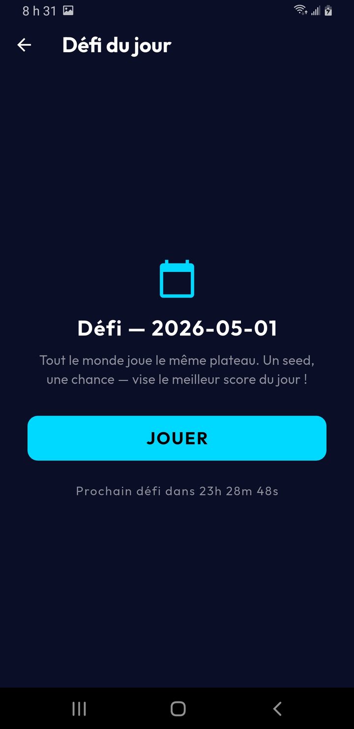 Grixo daily challenge screen with countdown timer and challenge seed